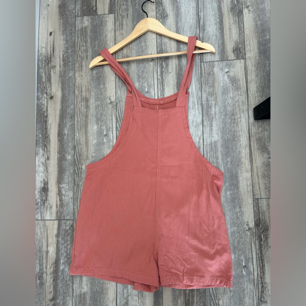 &Merci Coral Pink Pocket Cotton Pocket Shorts Overall Romper - Picture 5 of 6